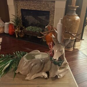 RARE 16” x 15” Fitz And Floyd - Large Porcelain -  Reindeer Centerpiece. No Lid